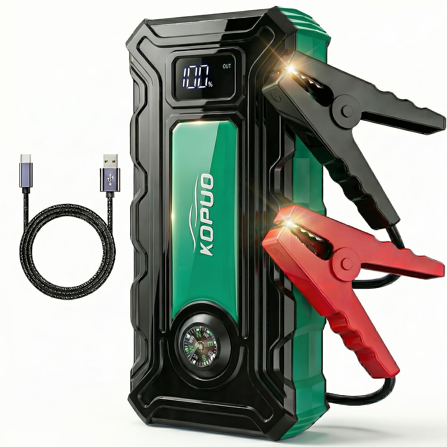 5000A/6000A Portable Car Jump Starter – 12V Battery Booster Pack for Gas & Diesel Vehicles, 65W Fast Charge Power Bank, LED Flashlight & LCD Display, Compact Emergency Jump Box