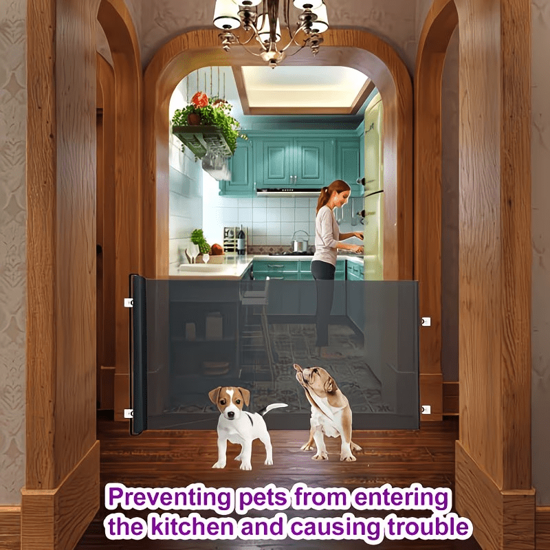 Adjustable Mesh Pet Gate – No-Drill, No-Hole Installation, Scalable Barrier Fence for Dogs & Cats – Fits Stairs, Doorways & Rooms, Black