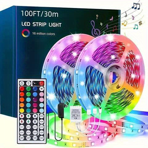 100ft LED Strip Lights Color Changing with 44-Key Remote & Power Supply – RGB LED Light Strip for Bedroom, Living Room, Festival, Wedding, Carnival & Party Decoration – 30M Indoor Ambiance Lighting