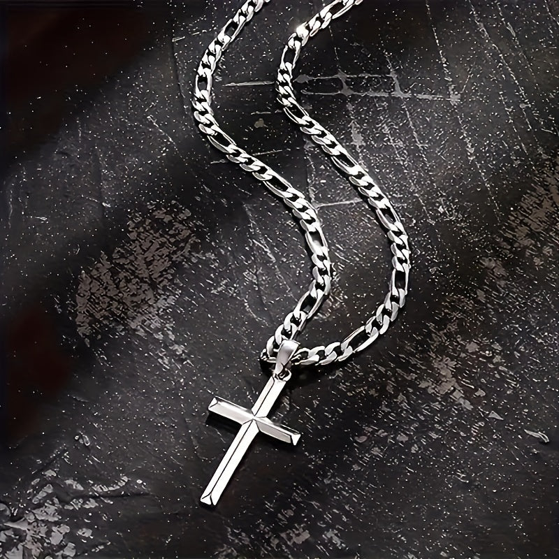 925 Sterling Silver Cross Pendant Chain Necklace – Unplated Natural Silver Avant Garde Unisex Faith Jewelry, Unique Modern Cross Necklace Gift for Anniversary Christmas Birthday Men and Women