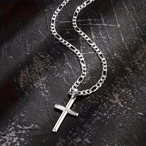 925 Sterling Silver Cross Pendant Chain Necklace – Unplated Natural Silver Avant Garde Unisex Faith Jewelry, Unique Modern Cross Necklace Gift for Anniversary Christmas Birthday Men and Women