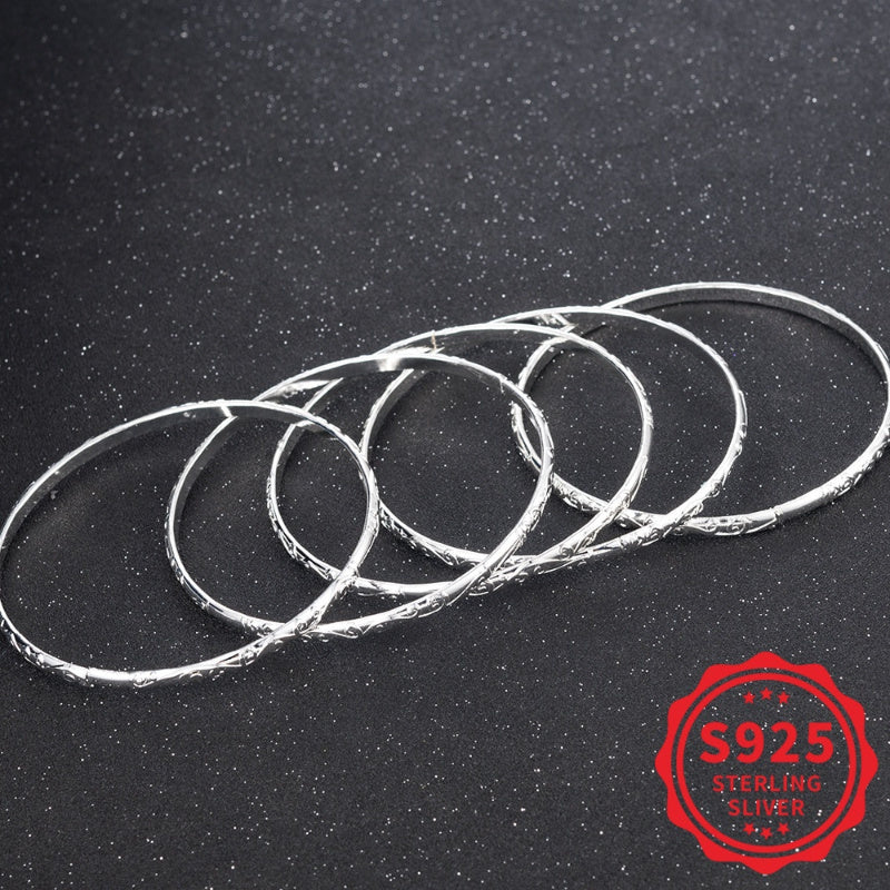 5 Piece 925 Sterling Silver Geometric Bracelet Set for Women – Hypoallergenic Minimalist Stackable Jewelry, Perfect Mother's Day & Daily Wear Gift for Her