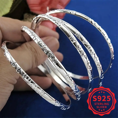 5 Piece 925 Sterling Silver Geometric Bracelet Set for Women – Hypoallergenic Minimalist Stackable Jewelry, Perfect Mother's Day & Daily Wear Gift for Her