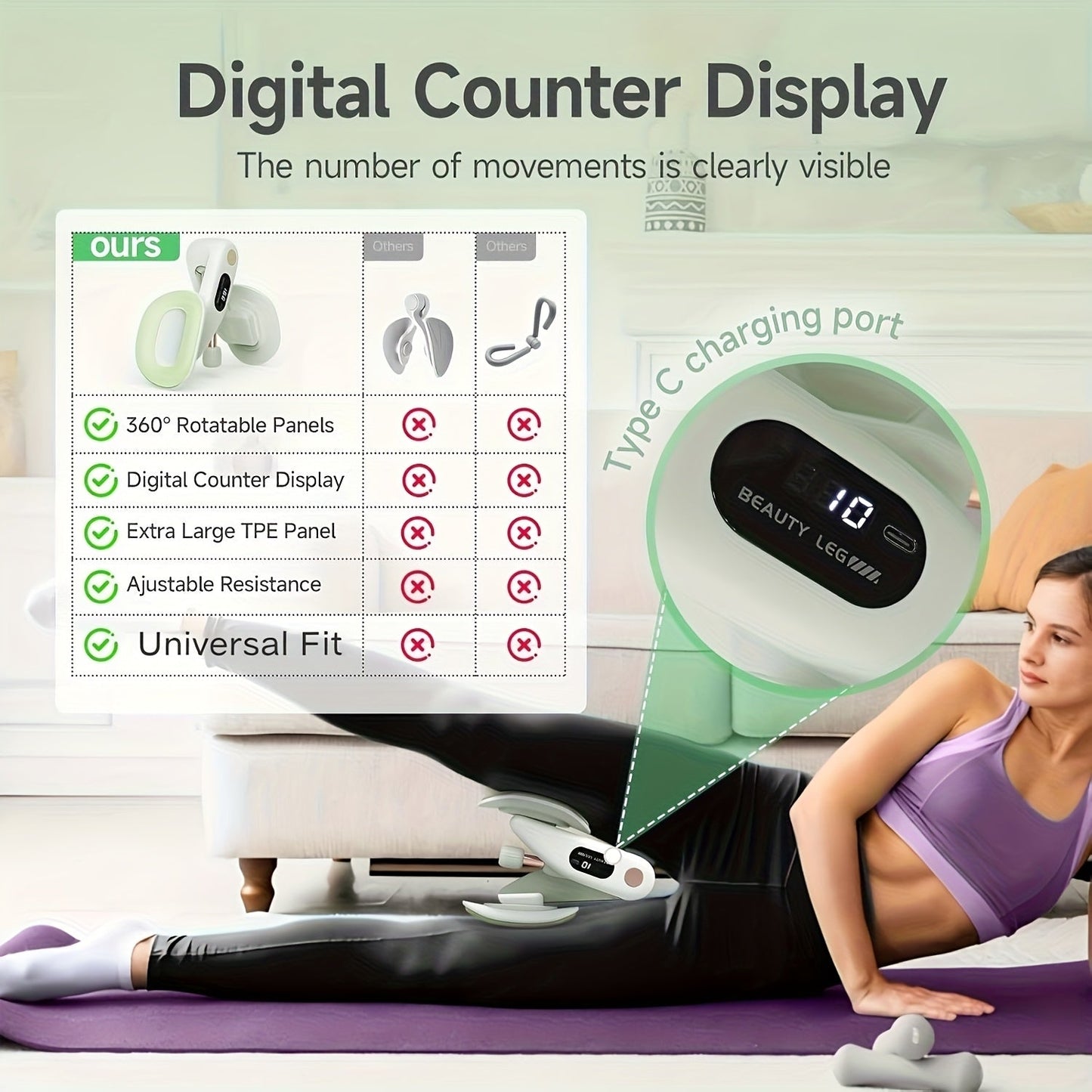 Pelvic Floor Trainer & Smart Hip Thigh Exerciser with Rep Counter – Adjustable Resistance Inner Thigh Toner, Glute Strengthener & Kegel Exercise Machine for Women Home Gym Workout