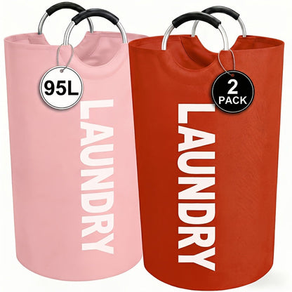 2PCS Large Foldable Laundry Basket with Half Ring Handle – 25.1 Gal Collapsible Clothes Hamper for Bedroom, Bathroom, Dorm & Laundry Room, Space-Saving Home Organizer