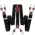Men's Suspenders Y-Back PU Leather Heavy Duty Suit Brace with 6 Metal Clips – Adjustable Elastic Vintage Style, Black Gray Navy Blue White Coffee Beige Wine Red, Casual & Formal Wear