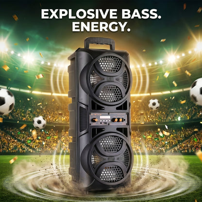 3000W Portable Bluetooth Party Speaker – Double 6.5'' Subwoofer Stereo Sound, LED Colorful Lights, FM Radio, Microphone Included, TF/USB/AUX Support, Outdoor & Home Party Speaker – Black