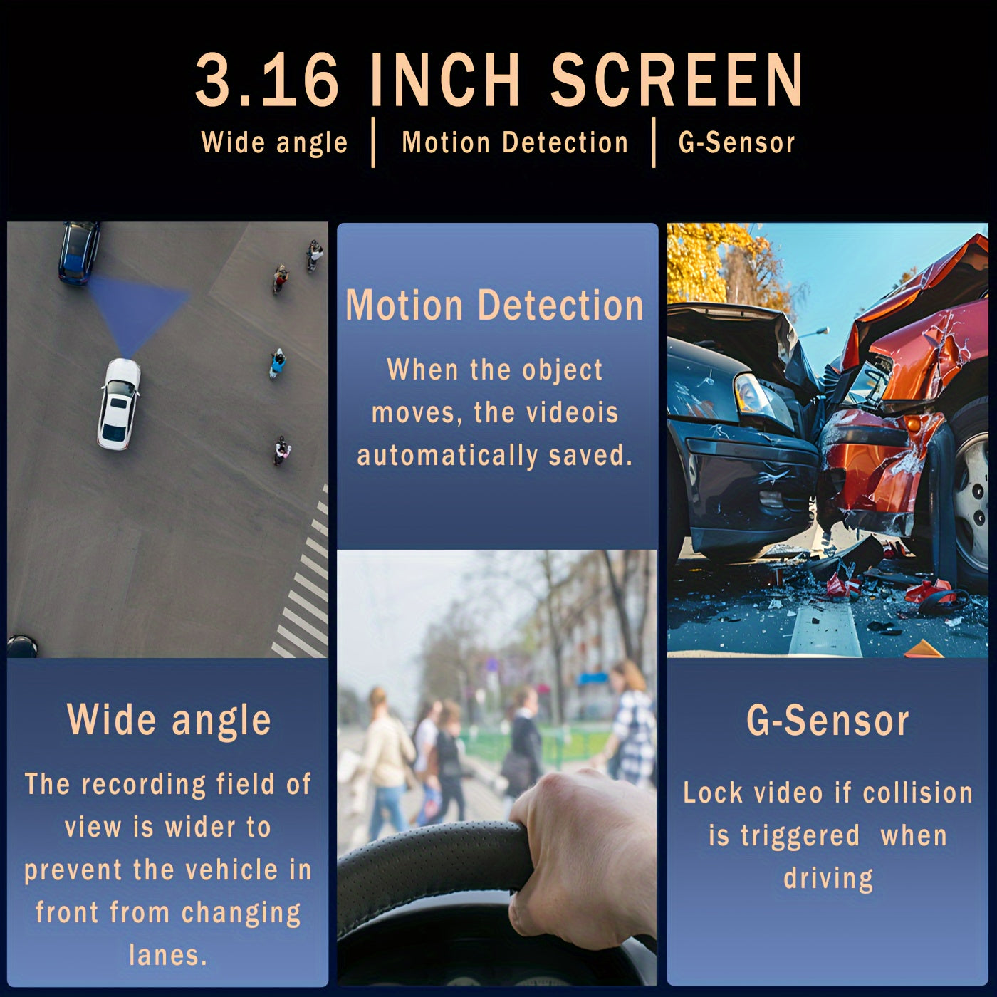 Dash Cam Front & Interior 1080P Front 720P Cabin IR Night Vision Loop Recording Wide Angle Car DVR Camera with 3.16" IPS Screen – Optional 32GB SD Card for Cars Rideshare Uber Lyft