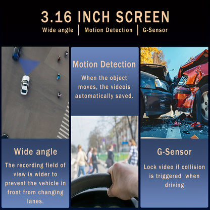 Dash Cam Front & Interior 1080P Front 720P Cabin IR Night Vision Loop Recording Wide Angle Car DVR Camera with 3.16" IPS Screen – Optional 32GB SD Card for Cars Rideshare Uber Lyft