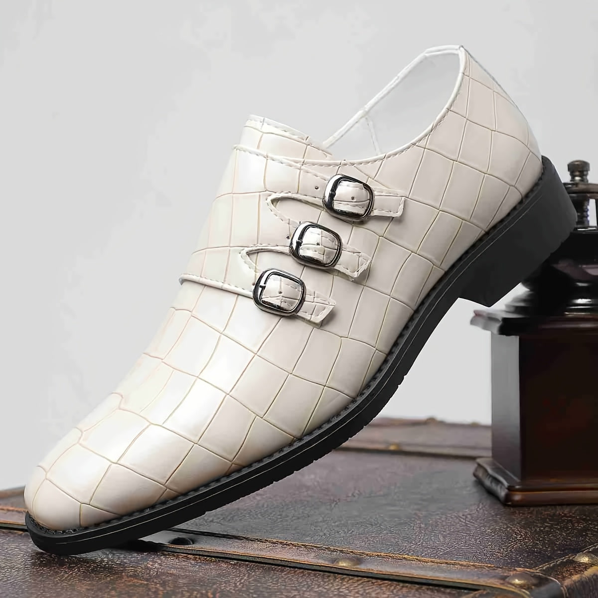 Men's Stone Textured Monk Strap Dress Shoes Slip-On Formal Loafers – Fashion Elegant Oxford Style for Business, Wedding & Special Occasions, Sizes US 6–12.5