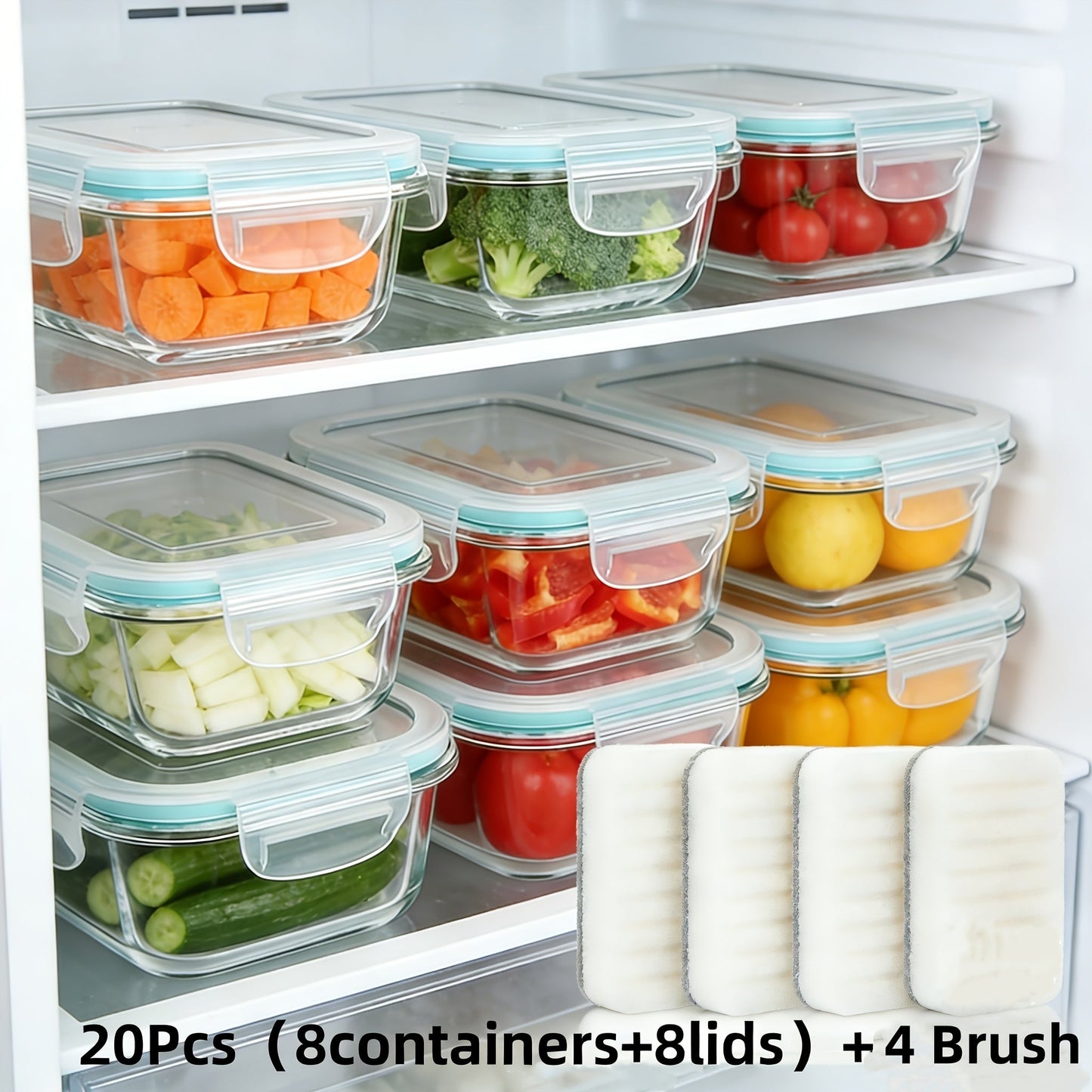 20-Piece Borosilicate Glass Food Storage Containers with Airtight Clip-Lock Lids – Microwave, Oven & Dishwasher Safe Meal Prep Containers for Salads, Fruits, Vegetables & Sandwiches – Includes Cleaning Brushes