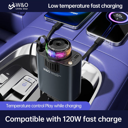 3-in-1 Car Charger Air Freshener & Starry Sky Ceiling Light – Dual Retractable Type-C & Lightning Cable 80cm, Aromatherapy Diffuser for iPhone 16/15 Samsung S25/S24, Car Interior Upgrade Gift
