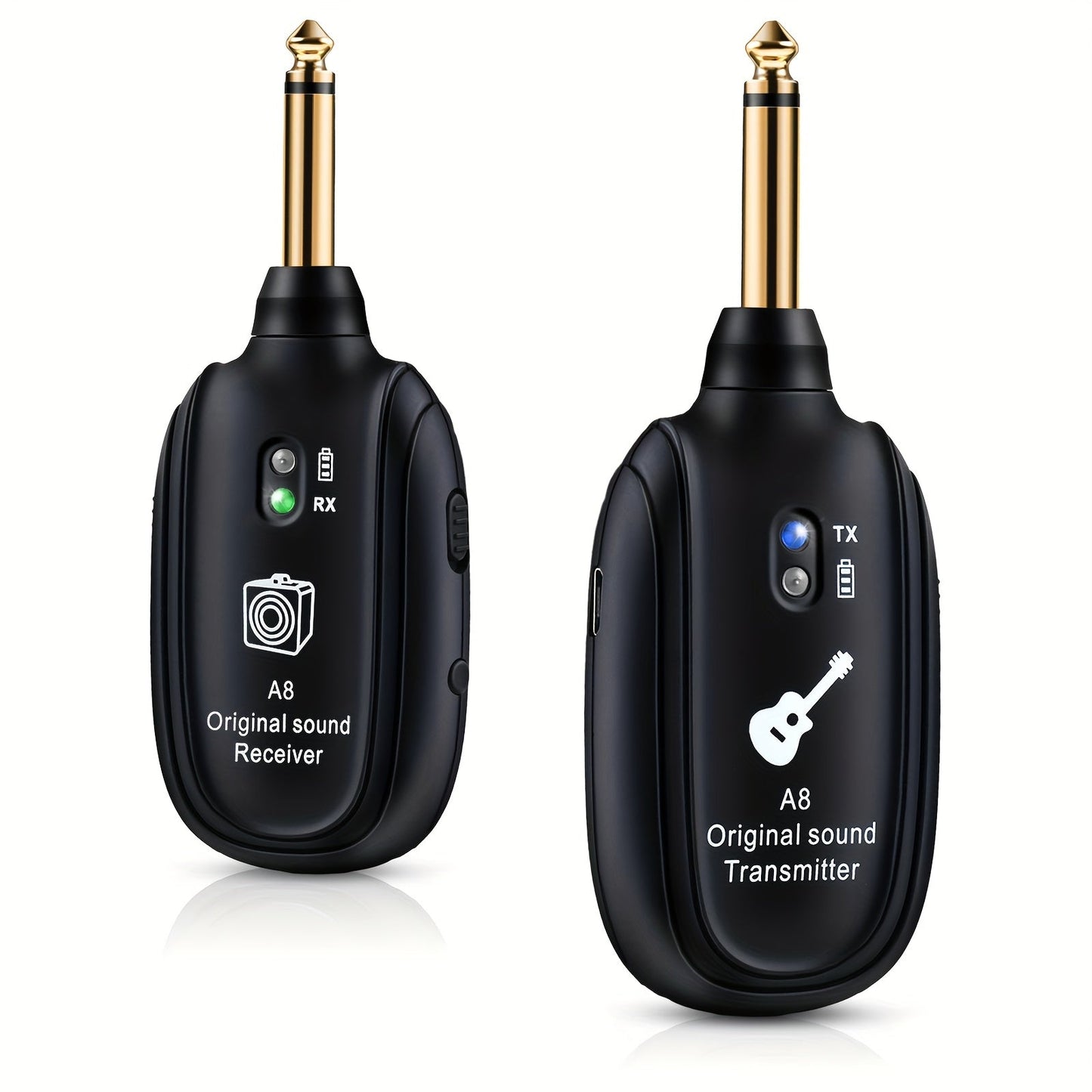 A8 Wireless Guitar System with Built-In Rechargeable Transmitter & Receiver – Stereo Audio, USB Charging, Compatible with Electric Guitar, Bass & Violin, Works with Amplifiers