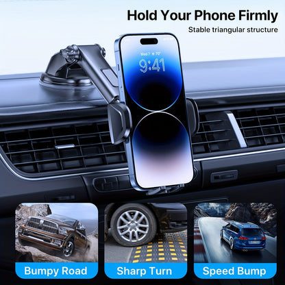 3-in-1 Car Phone Holder Suction Cup & Air Vent Mount | 360° Rotation, 6.5"-8.5" Telescopic Arm, 60LB Nano-Gel Suction, Scratch-Proof – Universal Fit for iPhone, Samsung, Google & All 4"-7.2" Phones