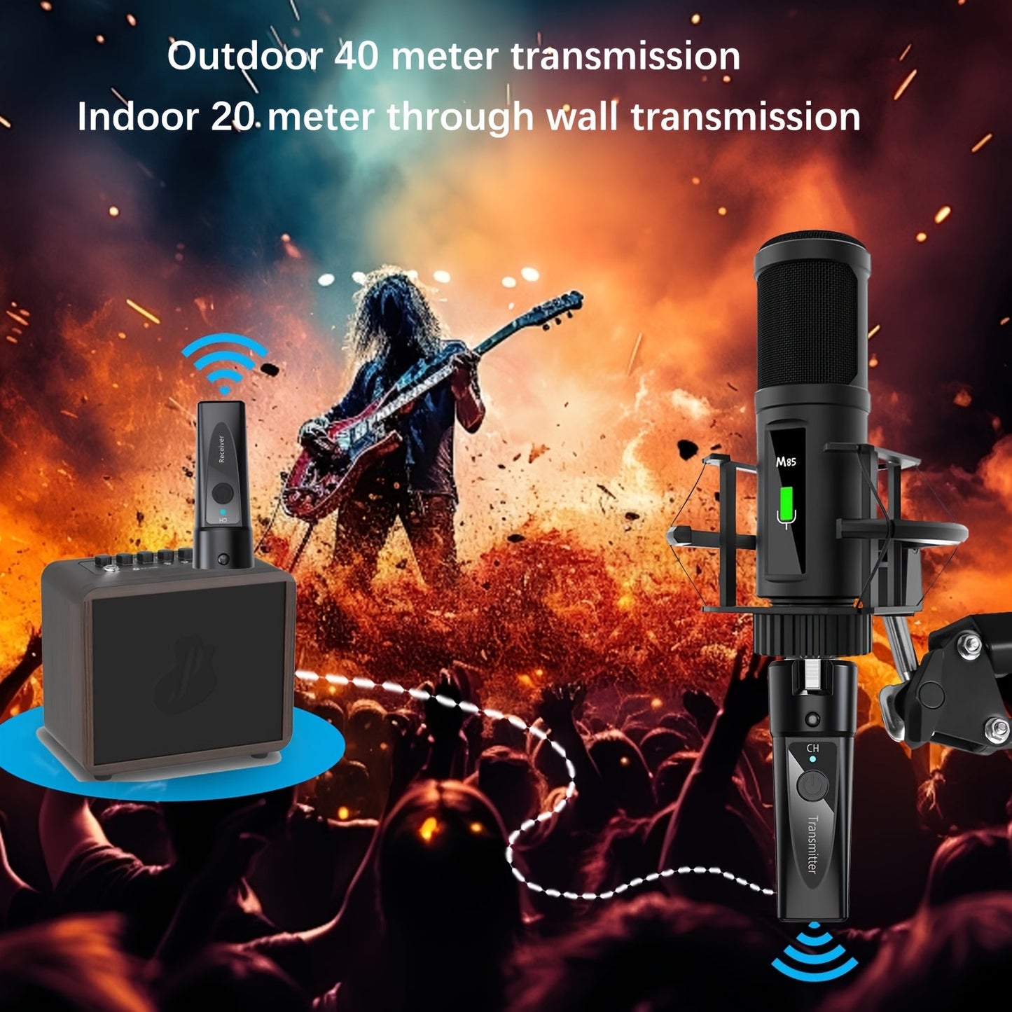 XLR Wireless Microphone System 2.4GHz – Rechargeable Plug & Play Wireless Mic Adapter with 30M Range, Low Latency, USB-C Charging for Dynamic Mics, Live Broadcasting & Guitar Audio