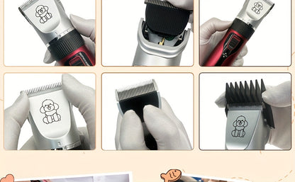 USB Rechargeable Pet Grooming Clippers Kit for Dogs & Cats – Ceramic Blades, Low Noise, Cordless Electric Clipper Set with Brush & Comb