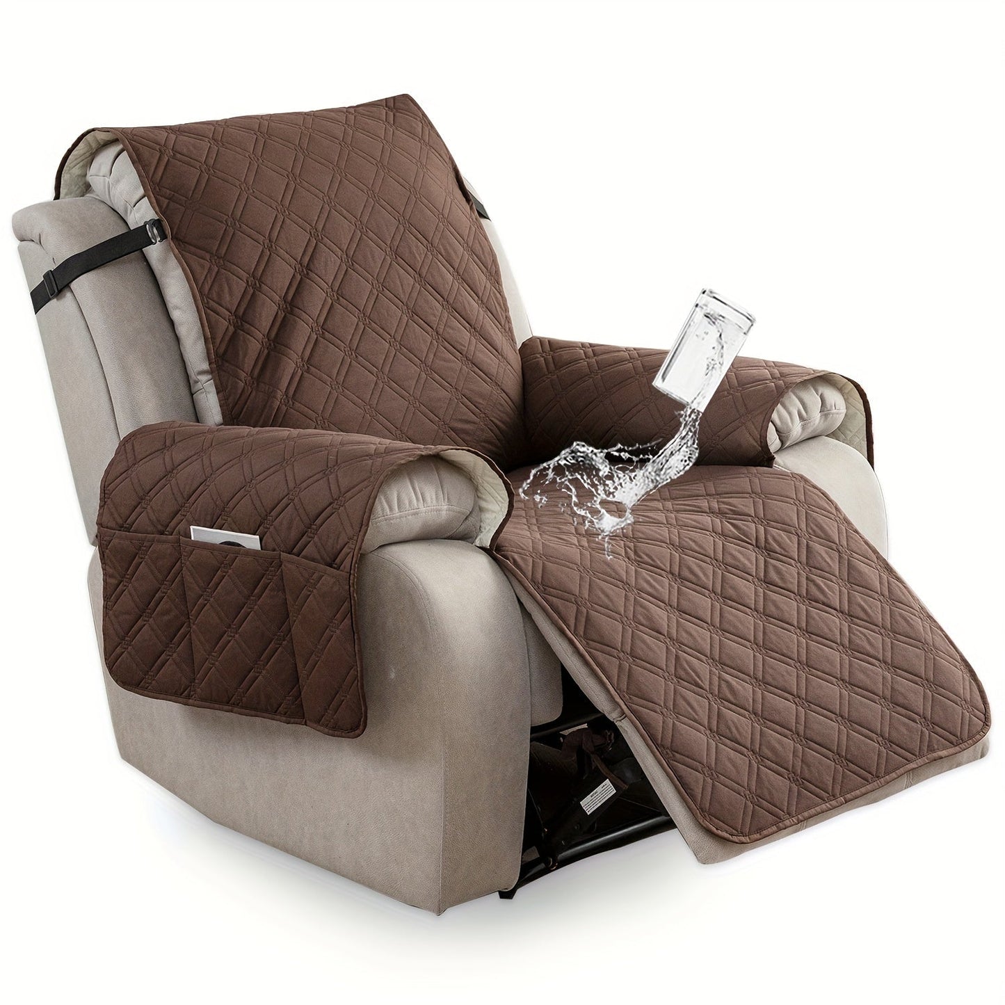 Waterproof Recliner Cover Slipcover with Side Pockets Anti-Slip Straps 4-Layer Quilted Fabric Pet Kid Proof Machine Washable Recliner Chair Protector – 11 Colors