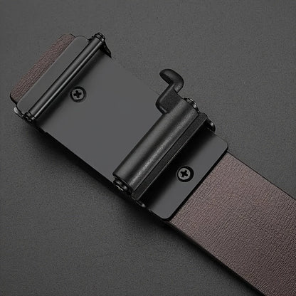 Men's Automatic Ratchet Buckle Belt - Black Adjustable Sliding Belt for Business Dress & Jeans, Durable Comfortable No-Holes Belt with Micro-Adjustable Buckle, Perfect Gift for Dad & Husband