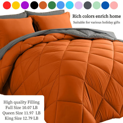 7 Piece Comforter Set Queen King Size – Soft Microfiber Pinch Pleated Bed in a Bag with Comforter, Fitted Sheet, Flat Sheet & 4 Pillowcases, All-Season Bedding Set for Home & Dorm