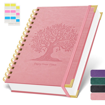 A5 Spiral Notebook Hardcover 300 Pages – Thick 100GSM No Bleed-Through Paper, Leather Cover Journal for College, Work & Writing – For Men & Women (Pink, Black, Green, Purple)