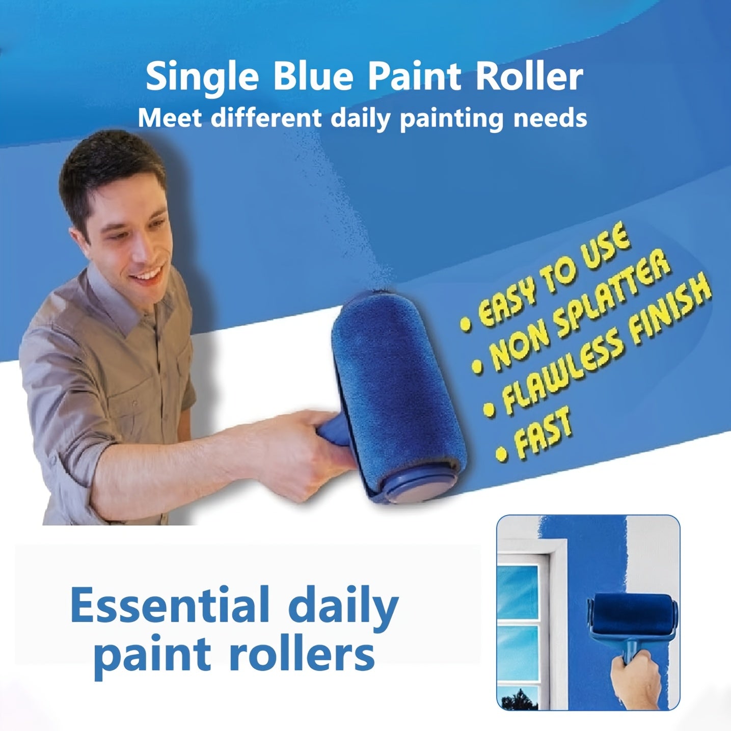 Paint Roller Brush Set 6.3 Inch with 4 Sealed Refill Paint Lids – Professional Wall Painting Kit for Home Repairs, Interior Walls, Ceilings & Decor Maintenance, Easy-Glide Smooth Finish