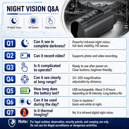 Night Vision Goggles 1080P Monocular 5W Infrared 10X Digital Zoom 2600ft Range 2700mAh Rechargeable Battery 2 Inch HD Display for Hunting Camping Wildlife Observation Security