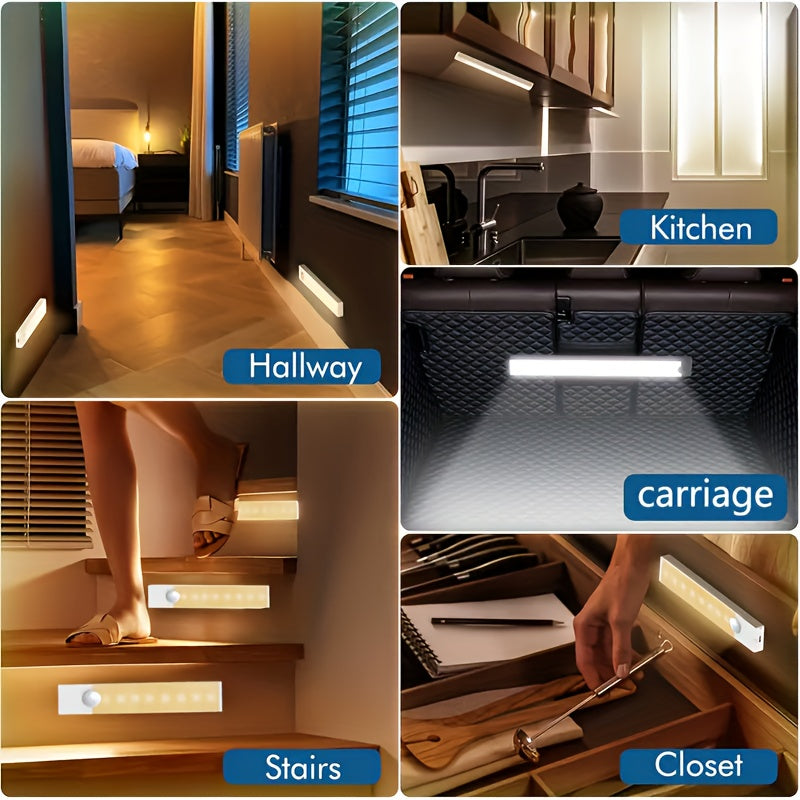 LED Motion Sensor Dimmable Cabinet Light USB-C Rechargeable – Adjustable Color Temperature White & Warm, 3 Modes, Magnetic Mount for Kitchen, Closet, Bedroom, Stairs & Office, 10/20/30cm