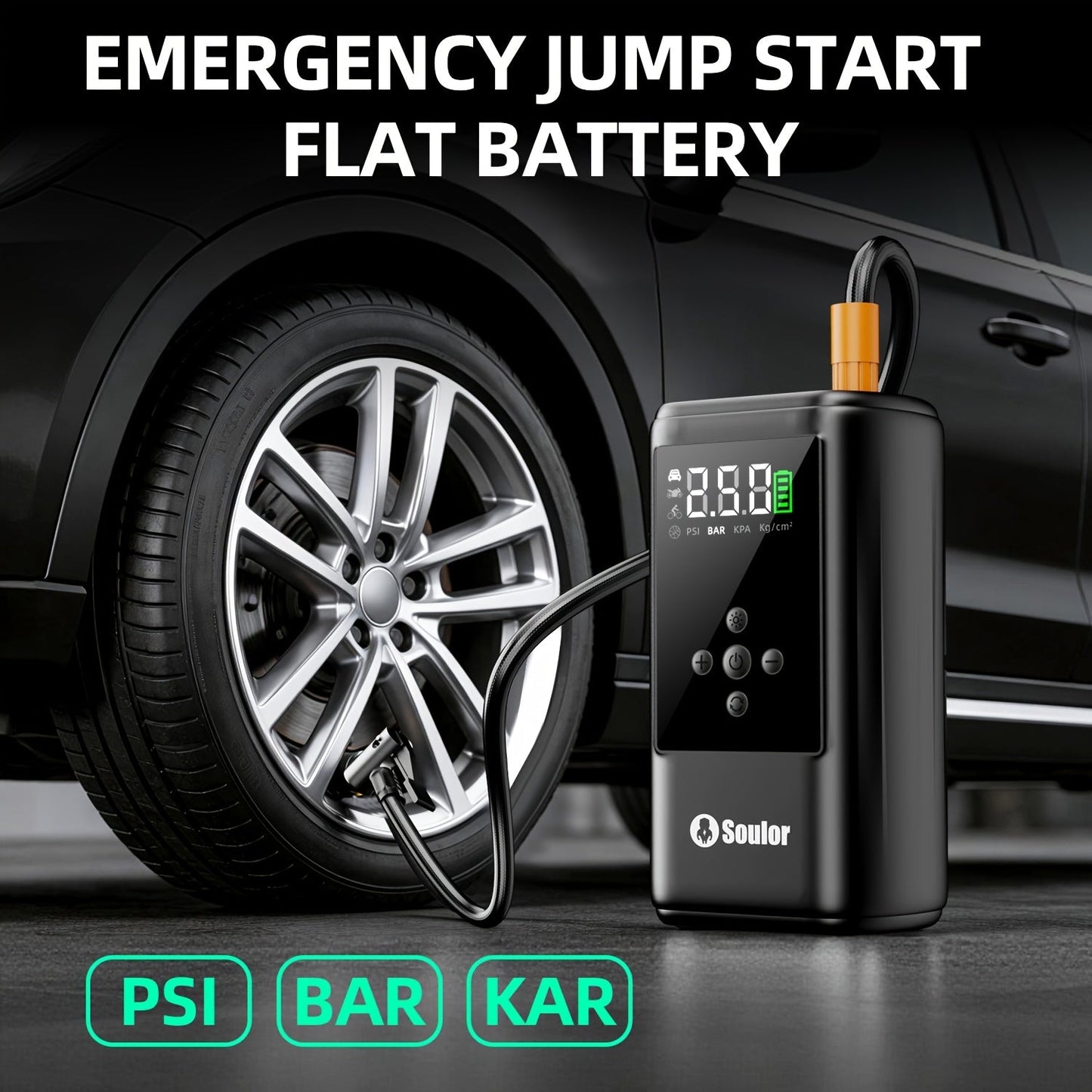 Portable Car Jump Starter 3000A-6000A – 12V Lithium Battery Booster Pack, Dual USB QC 3.0 Fast Charging Power Bank, LED Light & Compass, Fits All Gas Engines