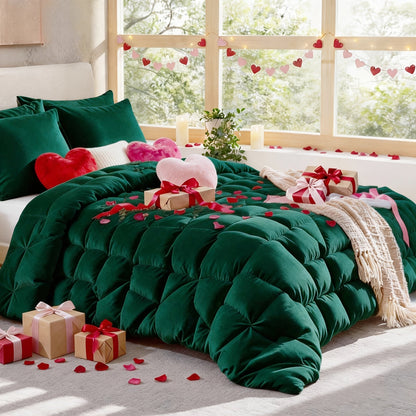 Comforter Set 7 Piece Queen King Full - Soft Microfiber Pintuck Pleated Bed in a Bag Complete Bedding Set with Comforter, Fitted Sheet, Flat Sheet & Pillowcases, All Season Home & Dorm Bedding