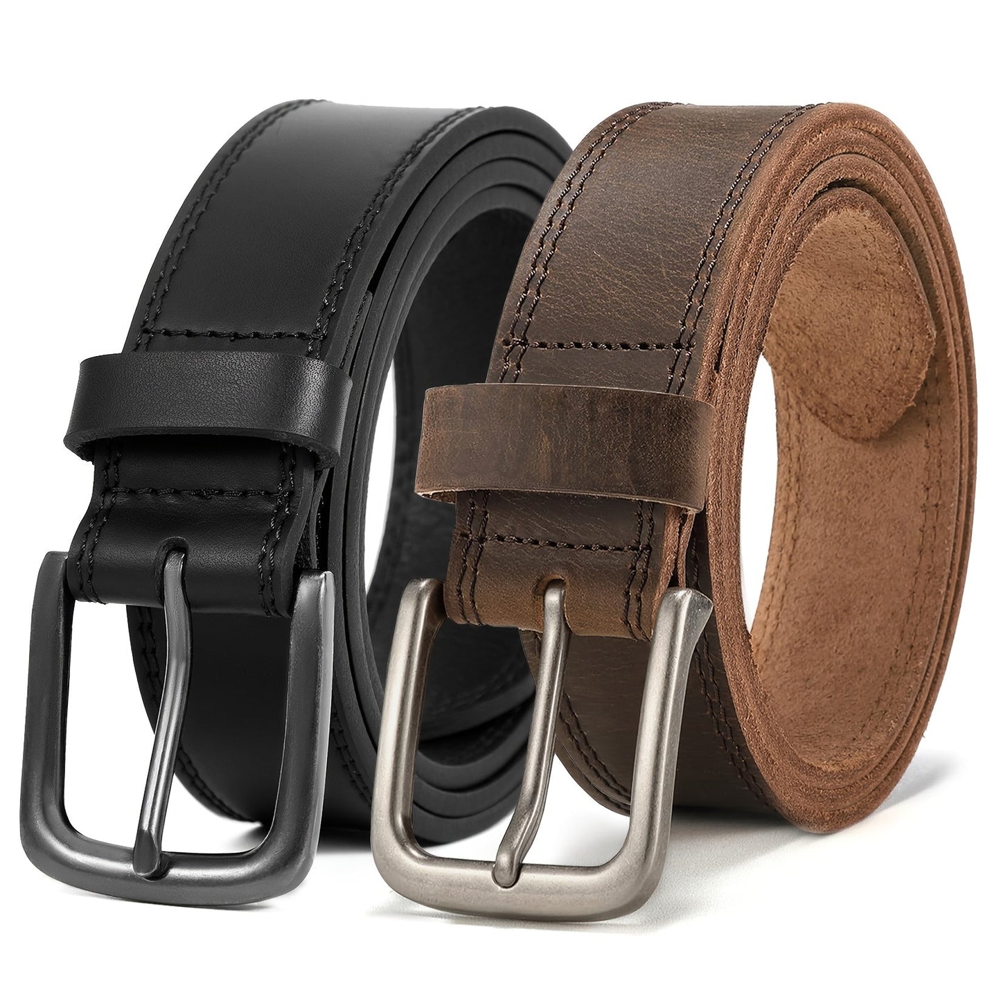 2-Pack Men's Genuine Leather Belts Gift Set – Handmade with Zinc Alloy Buckle, Sizes 30-50, Perfect for Daily Jeans, Father's Day, Christmas & Thanksgiving