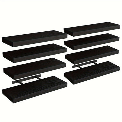 Floating Wall Shelves 15.8 Inch Rustic Finish with Invisible Brackets for Wall Decor Home Storage – 4 or 8 Pack in Rustic Brown Black Walnut