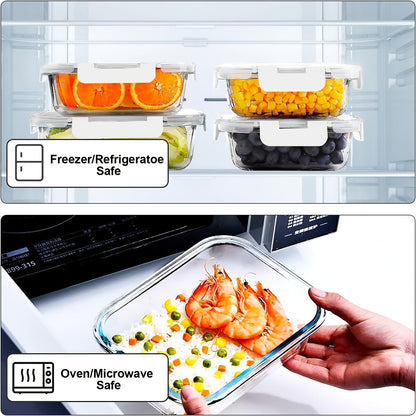 20-Piece Borosilicate Glass Food Storage Containers with Airtight Clip-Lock Lids – Microwave, Oven & Dishwasher Safe Meal Prep Containers for Salads, Fruits, Vegetables & Sandwiches – Includes Cleaning Brushes