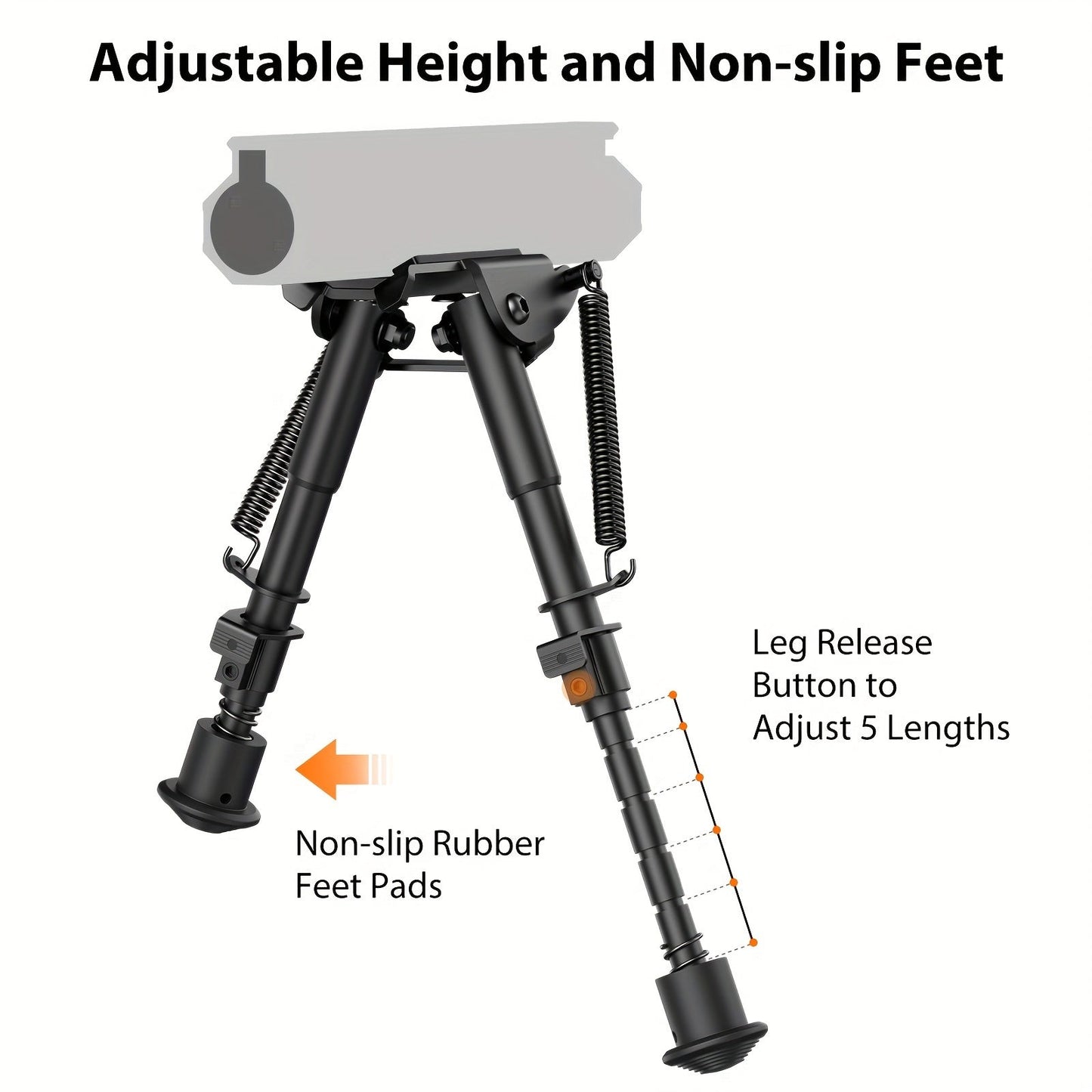 Adjustable Rifle Bipod 6-9 Inch 5 Height Settings Quick Release Adapter Foldable Retractable Lightweight Aluminum Alloy M-LOK Mount Rubber Feet for Hunting Shooting Outdoor Sports