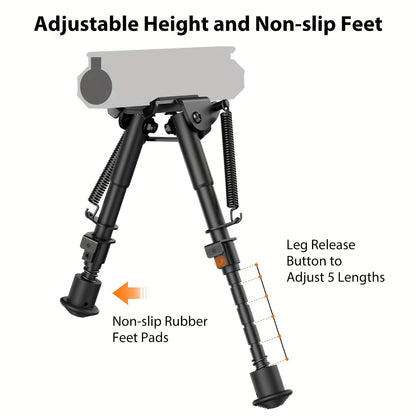 Adjustable Rifle Bipod 6-9 Inch 5 Height Settings Quick Release Adapter Foldable Retractable Lightweight Aluminum Alloy M-LOK Mount Rubber Feet for Hunting Shooting Outdoor Sports