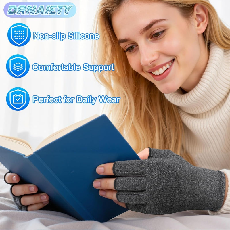 Fingerless Compression Gloves for Men & Women – Breathable Non-Slip Pain Relief Gloves for Arthritis, Typing & Gym – Black, Coffee, Grey & Purple, Sizes S-XL