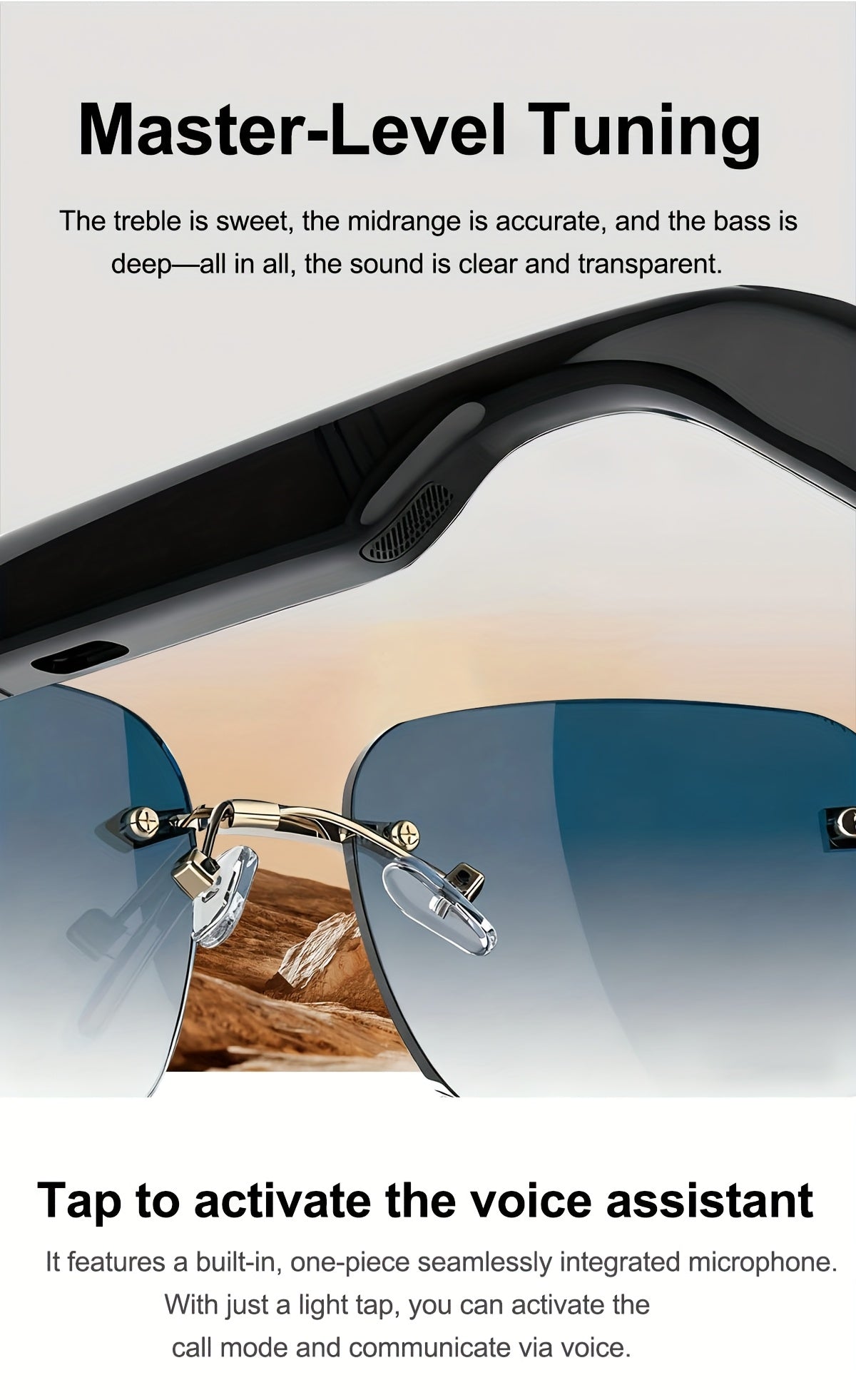 Bluetooth Smart Glasses with Touch Controls & Open Ear Audio – Integrated Microphone, Hands-Free Calls & Music, Polarized Lens, Ideal for Outdoor Sports, Driving & Everyday Wear