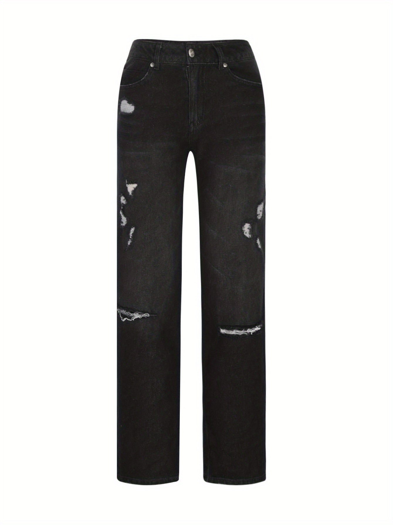 Women's Ripped Flare Wide Leg Jeans – Distressed Stretch Denim, Fashion Streetwear Casual Pants, Light Blue & Dark Blue, Sizes XS-XXL