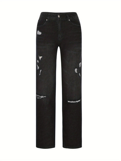 Women's Ripped Flare Wide Leg Jeans – Distressed Stretch Denim, Fashion Streetwear Casual Pants, Light Blue & Dark Blue, Sizes XS-XXL