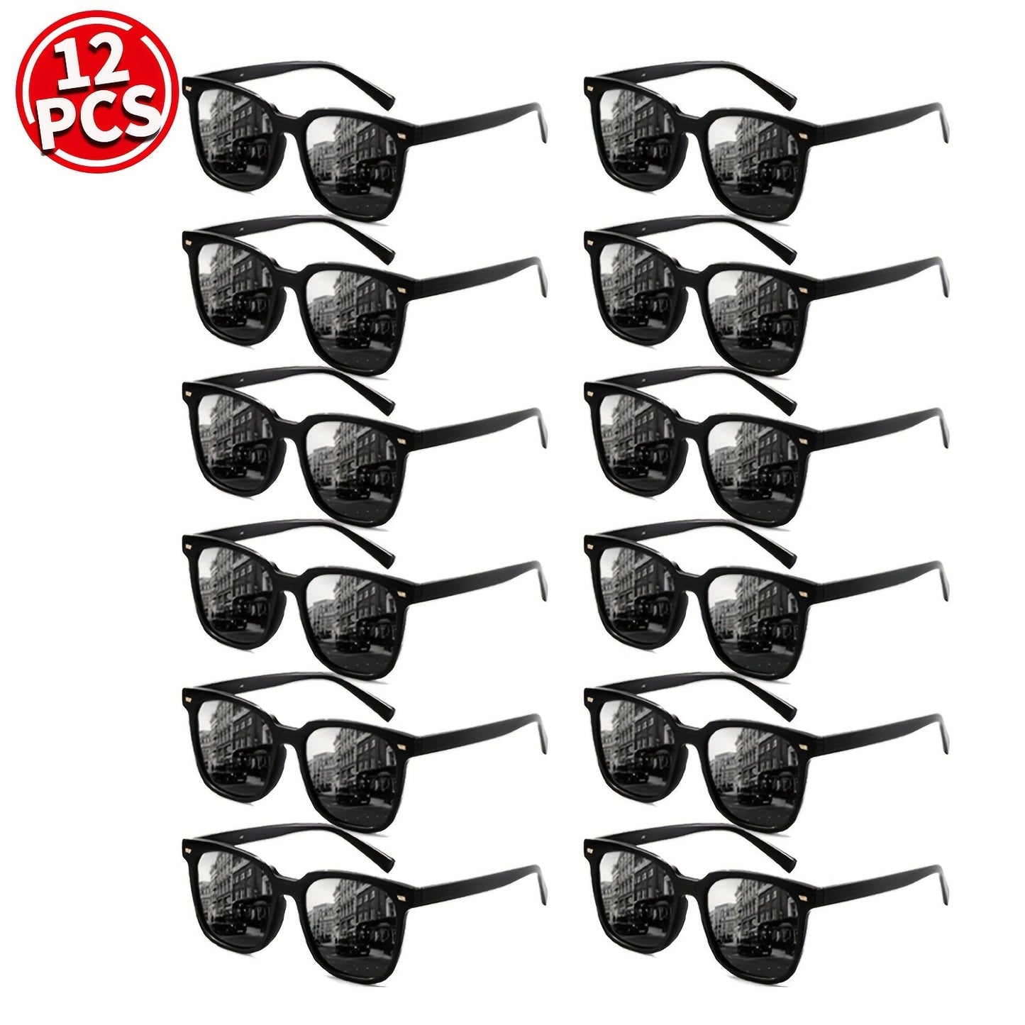 12 Pairs Fashion Sunglasses Set for Men & Women – Classic Square Retro PC Frame Glasses in Assorted Colors, UV Protection Eyewear for Beach, Outdoor & Daily Leisure