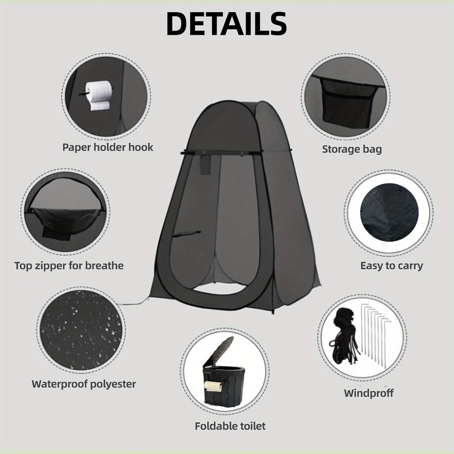 Portable Camping Toilet & Privacy Tent – Pop Up Potty Tent for Adults with 12 Toilet Bags, Ground Stakes, Windproof Ropes & Moisture Mat, Foldable Outdoor Toilet for Camping Travel Hiking