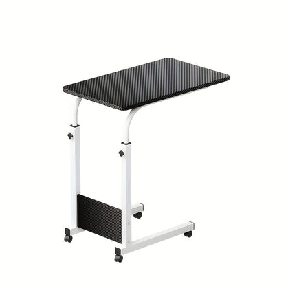 Height Adjustable Rolling Laptop Table with 4 Wheels & Dual Shelves – Mobile Workstation Desk for Bedside Dorm Office Living Room, Sturdy Steel Frame Space-Saving Design