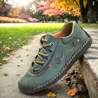 Men's Handmade Stitching Casual Sneakers – Flat Sole Lightweight Outdoor Walking Shoes in Black, Khaki, Blue, Military Green & Yellowish-Brown, Sizes US 7.5–12.5