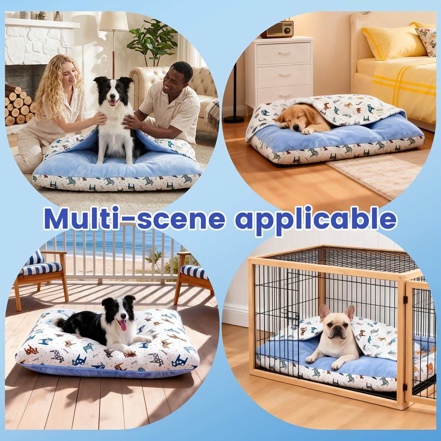 Washable Dog Bed Mat – Breathable Summer Pet Mattress with Removable Cover & Non-Slip Bottom, Cute Animal Patterns, All-Season Crate Pad for Small Medium Large Dogs & Indoor Cats