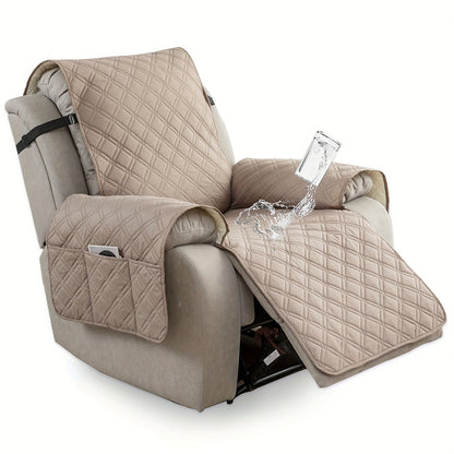Waterproof Recliner Cover Slipcover with Side Pockets Anti-Slip Straps 4-Layer Quilted Fabric Pet Kid Proof Machine Washable Recliner Chair Protector – 11 Colors