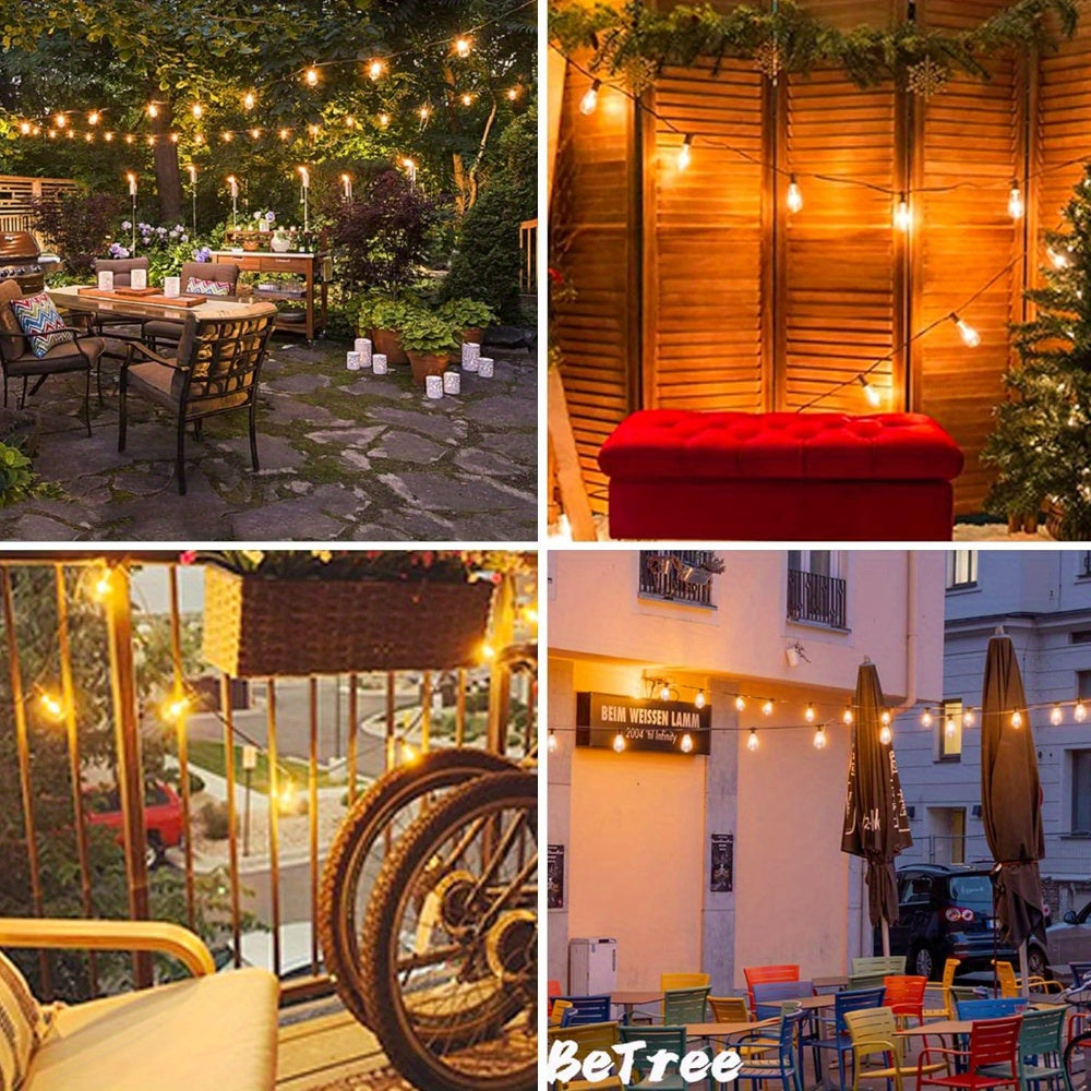 Solar LED String Lights Outdoor Waterproof 50FT & 100FT – ST38 Shatterproof Dimmable Bulbs, USB-C & Solar Powered, 4 Modes, for Patio Yard Pool Garden Wedding Camping Christmas Decor