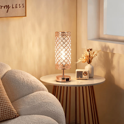 Crystal Touch Table Lamp 3-Way Dimmable with 2 USB Charging Ports LED Bulb Included Decorative Bedside Nightstand Light for Bedroom Living Room Office – Antique Bronze Rose Gold Silver