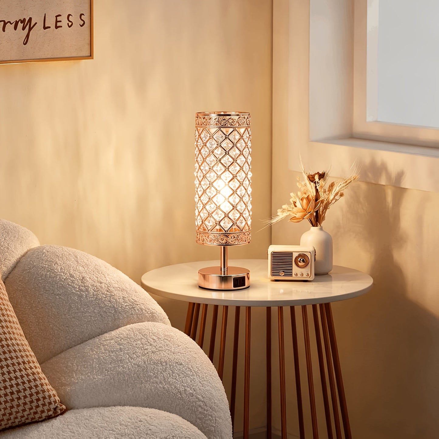 Crystal Touch Table Lamp 3-Way Dimmable with 2 USB Charging Ports LED Bulb Included Decorative Bedside Nightstand Light for Bedroom Living Room Office – Antique Bronze Rose Gold Silver