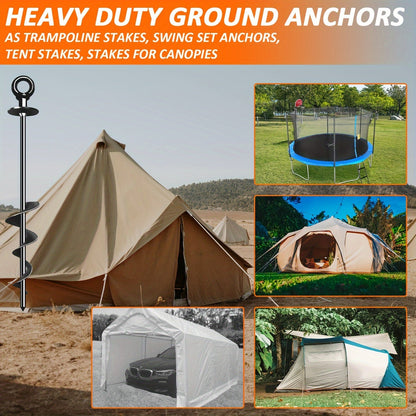 18 Inch Heavy-Duty Spiral Ground Anchors Carbon Steel – 4 or 6 Pack Screw-In Earth Auger Stakes for Tent, Trampoline, Dog Tie-Out, Garden & Outdoor Camping Secure Anchoring