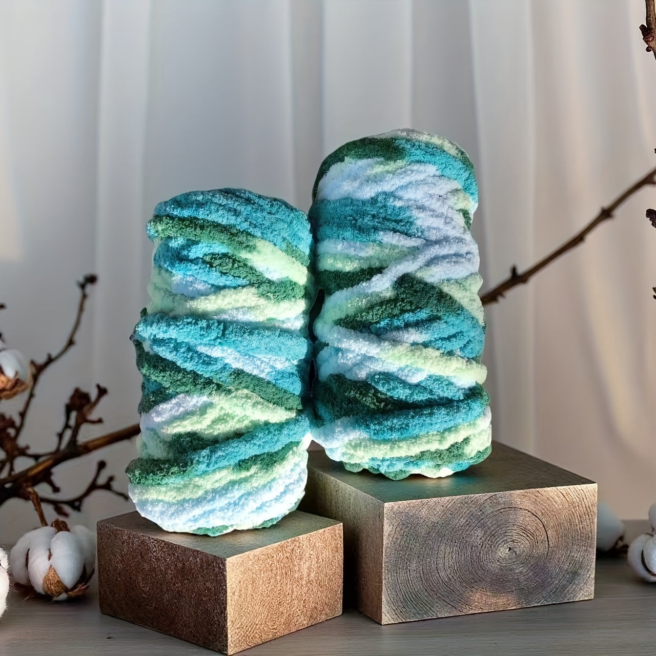 Chunky Chenille Yarn 2 Skeins 500g Hand Knitting Blanket Crochet Multicolor Striped Soft Polyester Extra Thick Plush DIY Gift for Women Men