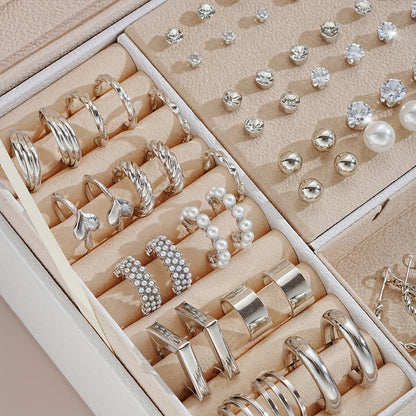 102-Piece Women's Earring Set – Geometric Rhinestone & Twisted Love Loop Styles, Hypoallergenic Stainless Steel Posts, Light Luxury Gift for Daily Wear, Parties & Vacation
